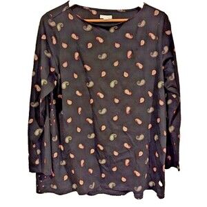 J.‎ Jill Paisley Print Long Sleeve Top Blouse Black Size L